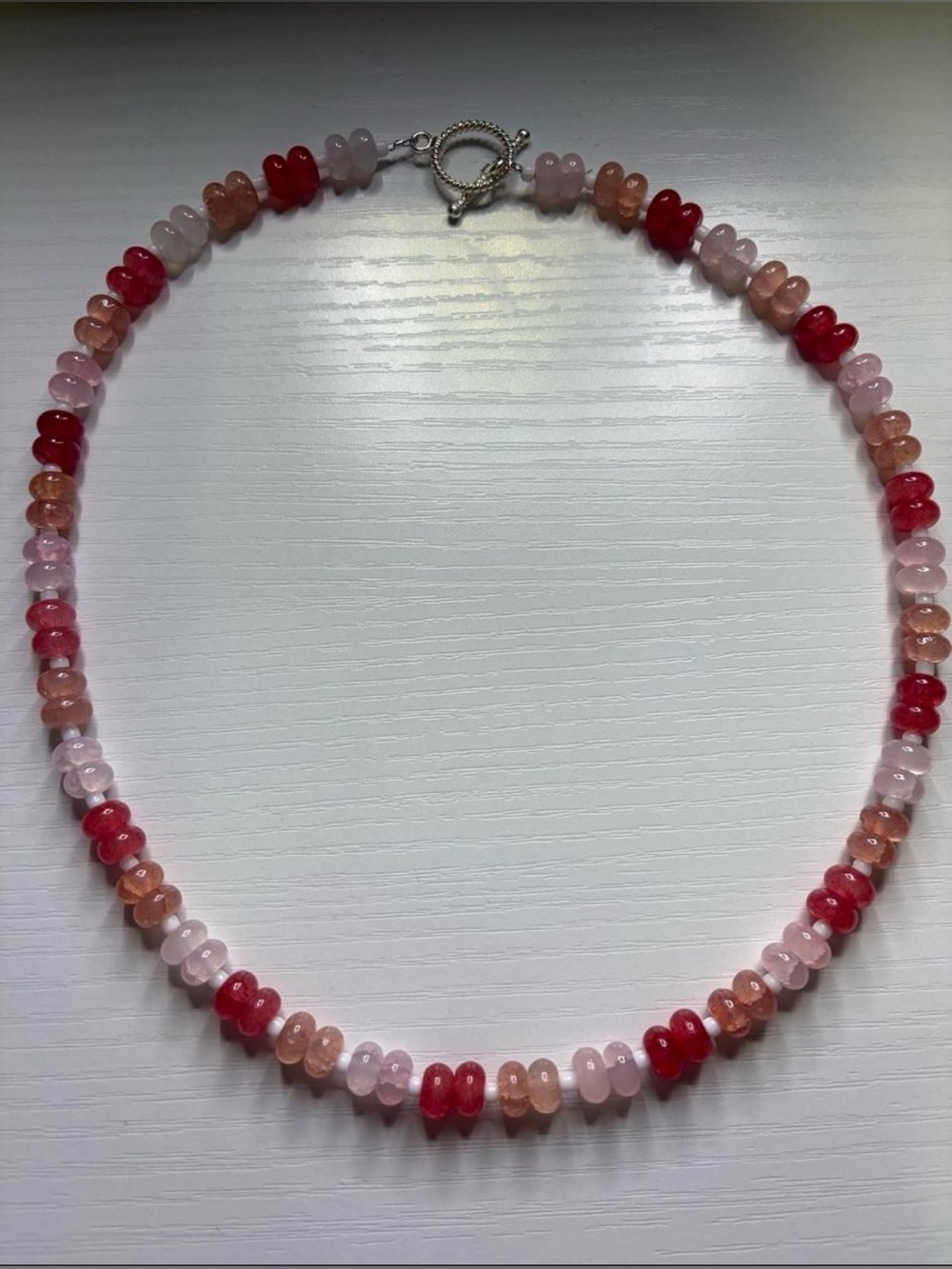 Handcrafted Pink & Red Glass Rondelle Beaded Necklace New 20 inch